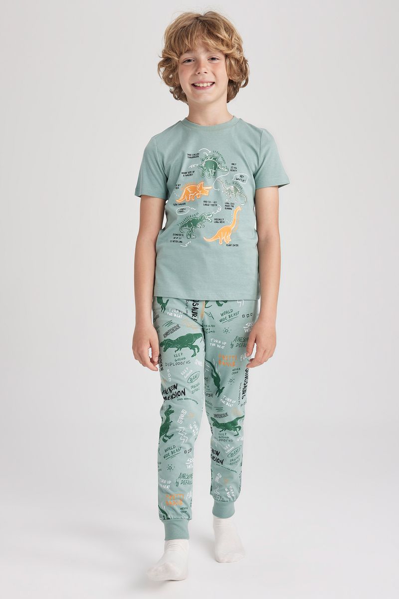 Boy Regular Fit Short Sleeve Crew Neck Homewear Knitted Pyjamas - Green