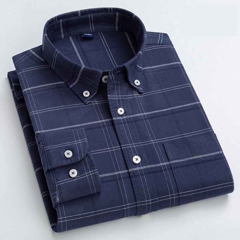Stripe Flannel Men's Shirt - Navy Blue