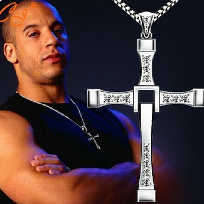 Speed And Passion Cross Pendant Chain Necklace - Silver