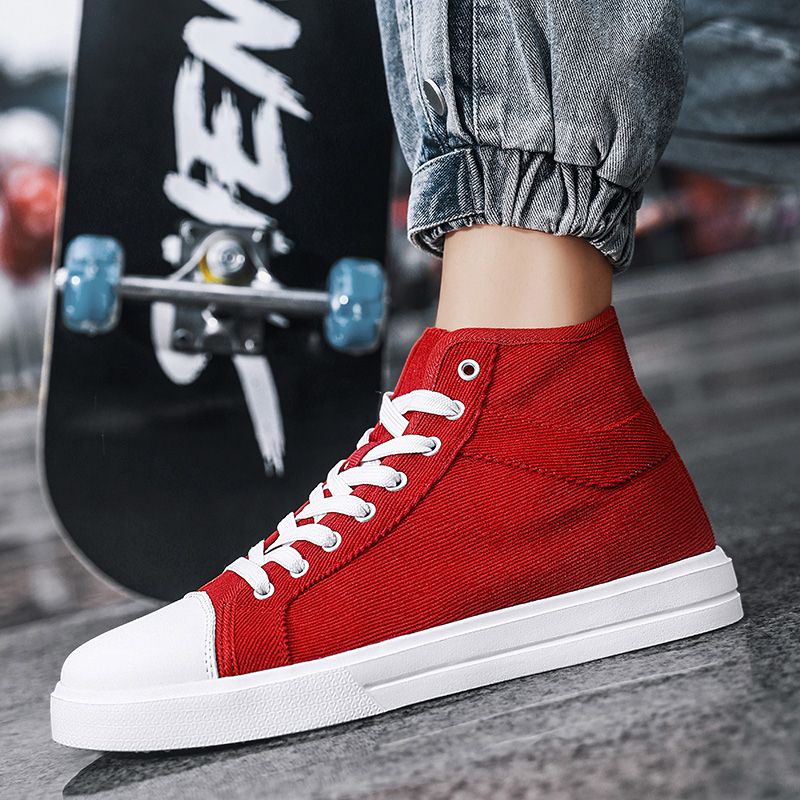 New Trendy Canvas Sneakers Men High-top Shoes EUR Size 36-46 Unisex Fashion Sneakers Comfort Outdoor Casual Skateboard Sports Shoes Students Classic All-match Breathable Canvas Walking Shoes Red