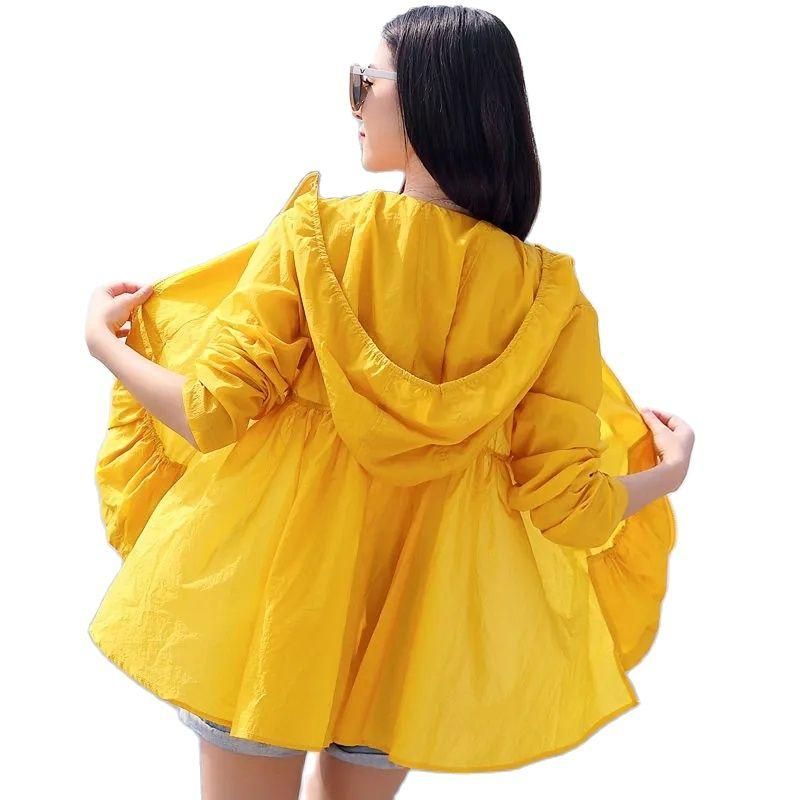 Forward Short Back Long Sun Protection Clothing Ladies Short Summer Fashion Hooded Breathable Long Sleeves Air Conditioner Shirt