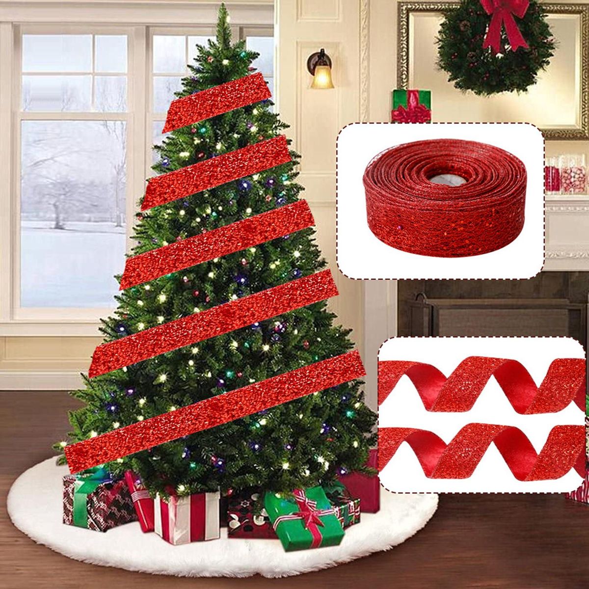 Gift Wrapping Ribbon Christmas Wreath Decor Ribbon Red