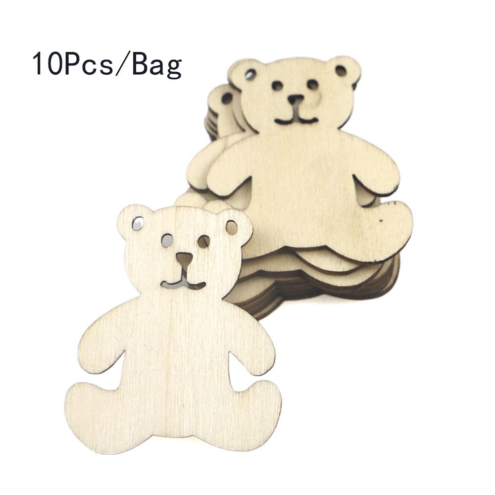 10Pcs Bear Pattern DIY Wood Craft Home Decoration Natural