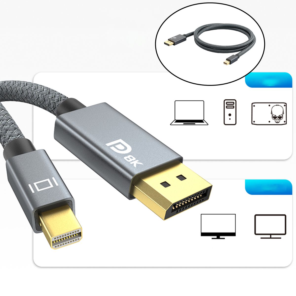 Mini DisplayPort To DisplayPort Cable Minidp To DP 4K Resolution