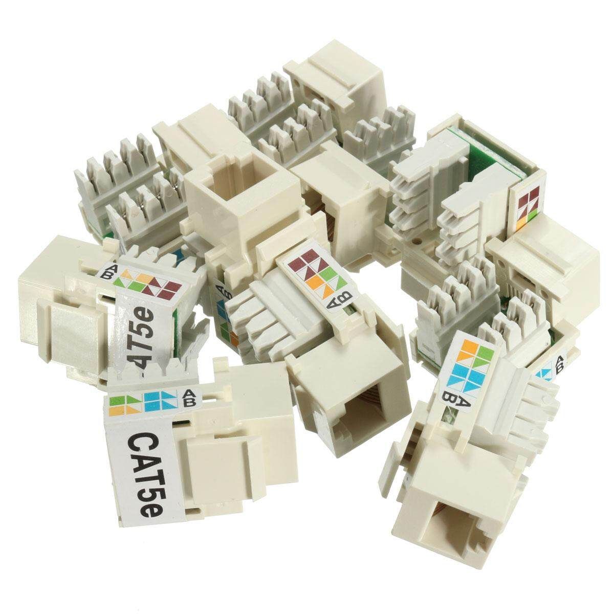 20Pcs Keystone Jack Cat5e White 110 Punch Down Network Ethernet 8P8C RJ45 Lot