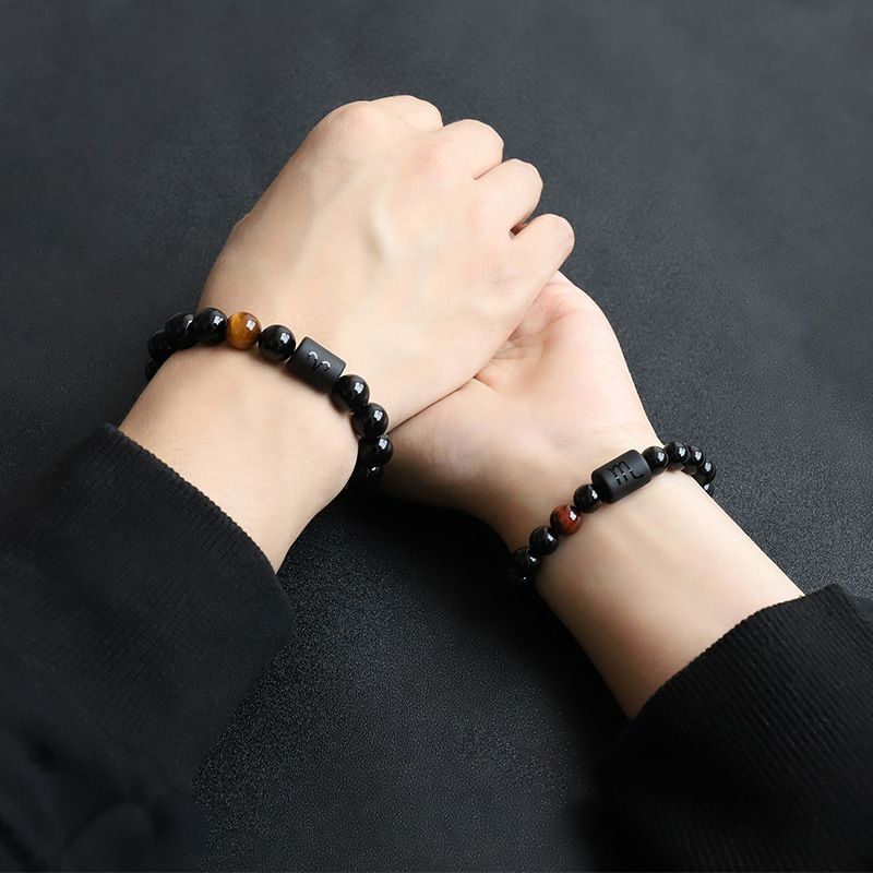 2Pcs/Set Couple Obsidian Bracelets Gift For Best Friends Lovers Valentines