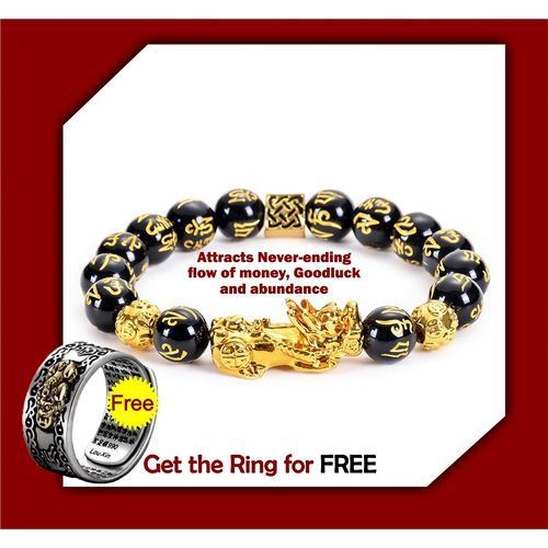 Original Fortified Feng Shui Black Obsidian Wealth Bracelet And Ring