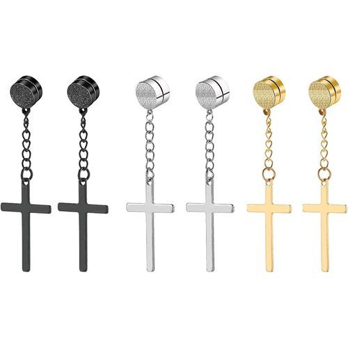 NEWITIN 3 Pairs Magnetic Stud Earrings For Men Stainless