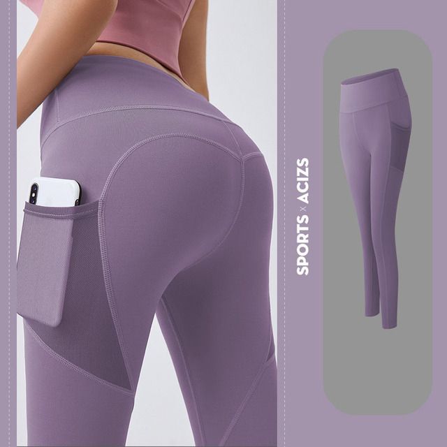 Ladies Pocket Tight Yoga Pants Leggings Women's Violet_S