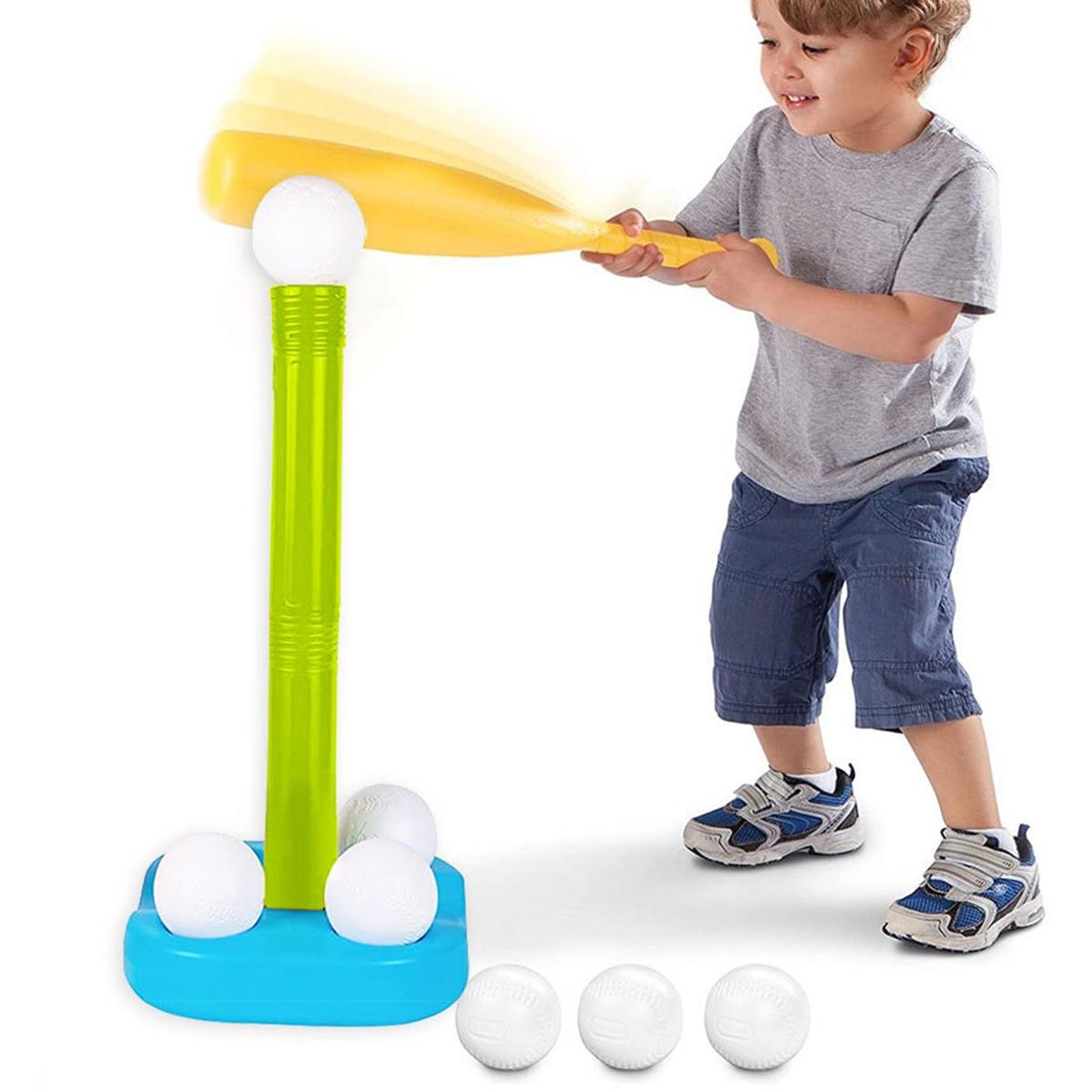 1 Set Plastic Baseball Bat Outside Boys Girls T-Ball Games Sets Grass  Green