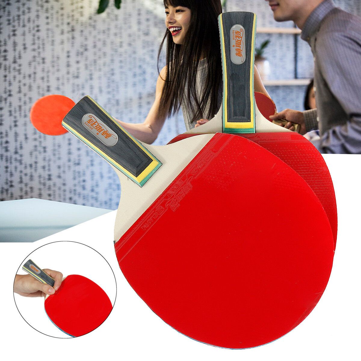1x Single Wood Rubber Professional Table Tennis Racket Paddle Bat With Cover Bag Chili Red