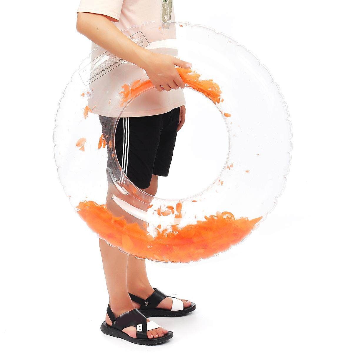 [60/80/90cm] Feather Inflatable Swimming Ring Floating Round Shape Adult & Kid Beach Pool Toys 90.0
