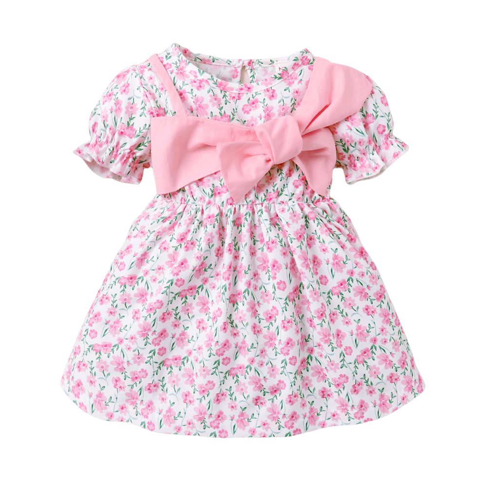 Infant Girl Lovely Pink Floral Short Sleeve Dress