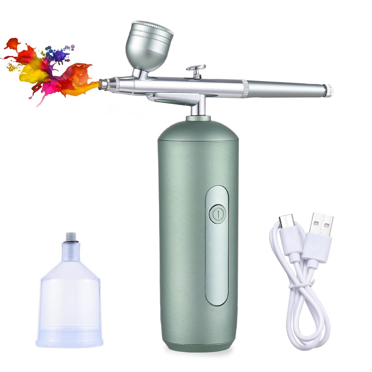 Portable Airbrush with Compressor Handheld Cordless Air Brush Pen Dual-Action 2-level Adjustable Pressure Built-in Battery for Painting Model Coloring Nail Art Makeup Cake Decorating