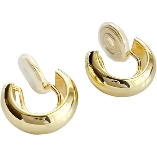 14k Gold Hoop Clip On Earrings No Piercing Chunky