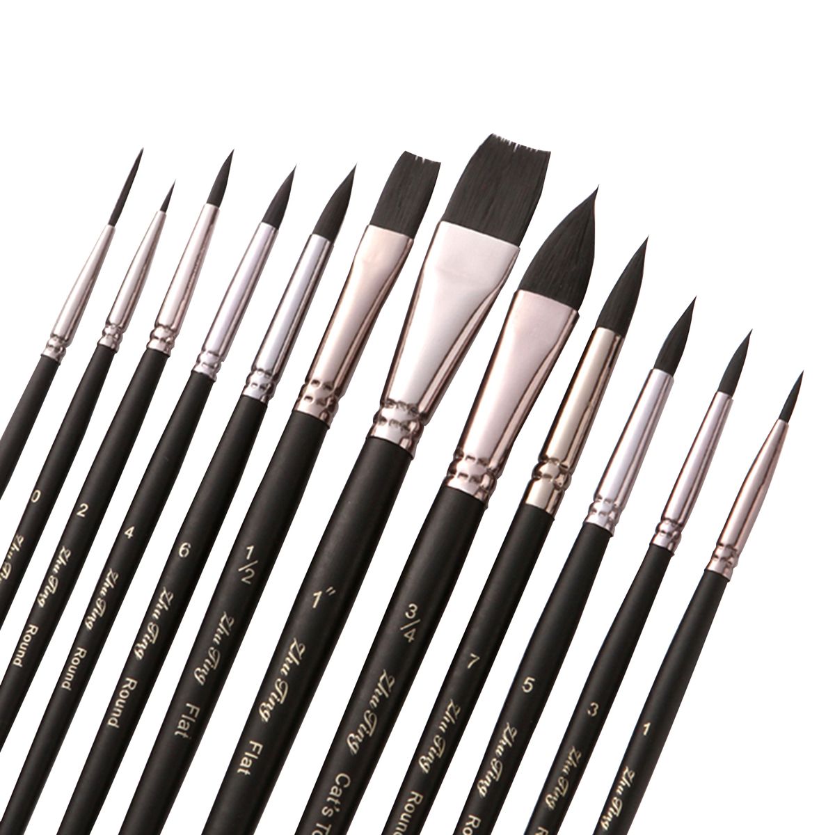 12pcs Professional Paint Brushes Nylon Hair Delicate Wooden