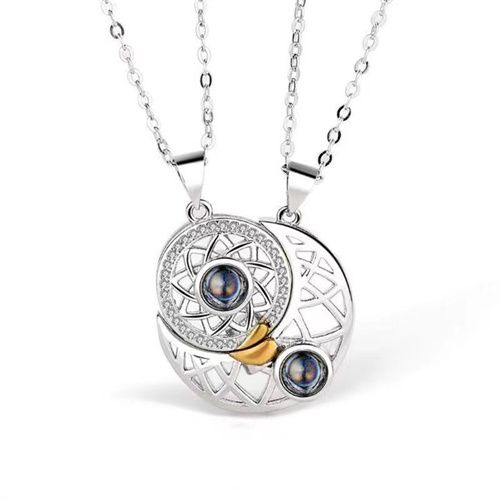 1 Pair Of Sun Moon Projection Pendant Couple Necklace