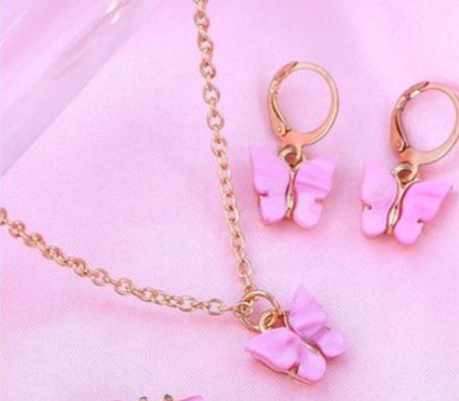 3 In 1 Butterfly Set Pendant Necklace Earrings