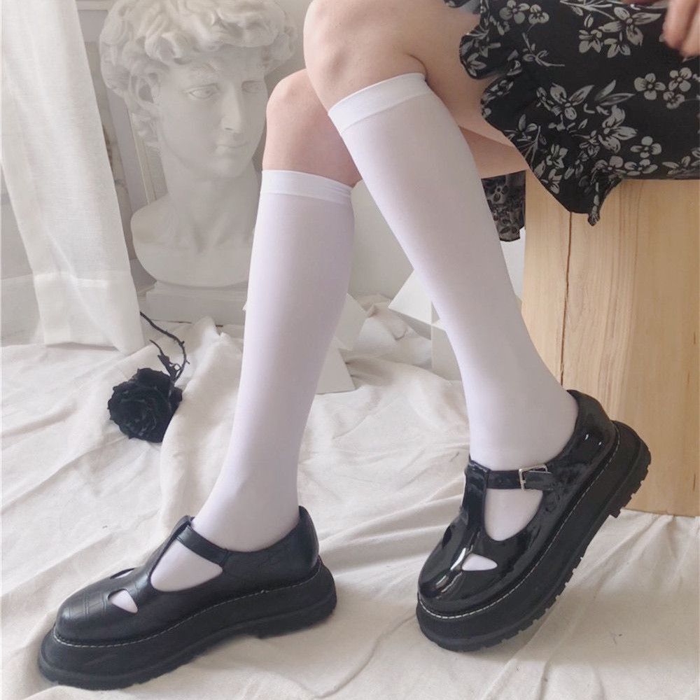 (about 40cm White)Japan Style School Girls Long Socks Stockings JK Lolita Black White Thigh Hi SMA