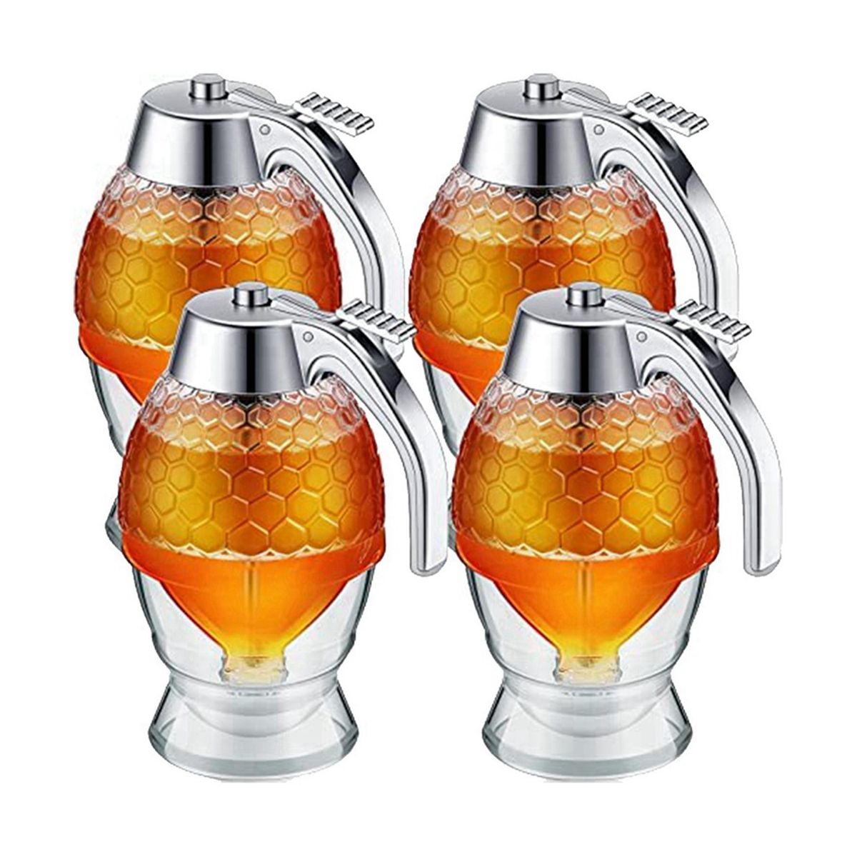 Honey Dispenser Syrup Dispenser Acrylic Honey Pot No Drip Honey Pourer Dispenser for Pancakes Syrup Honey Sugar 4Pc