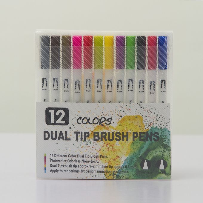 12 Colors Markers Pens Studay School Brush Fineliners Watercolor Art Markers