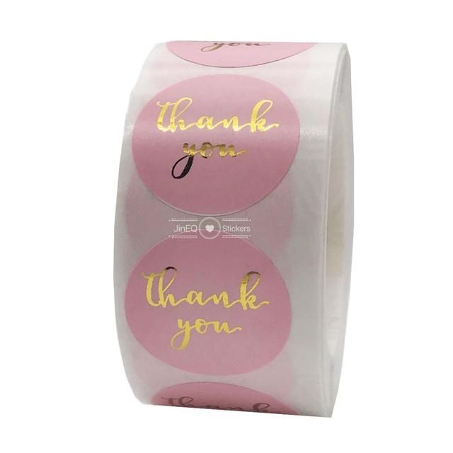Pink Paper Label Stickers Gold Thank You Sticker S