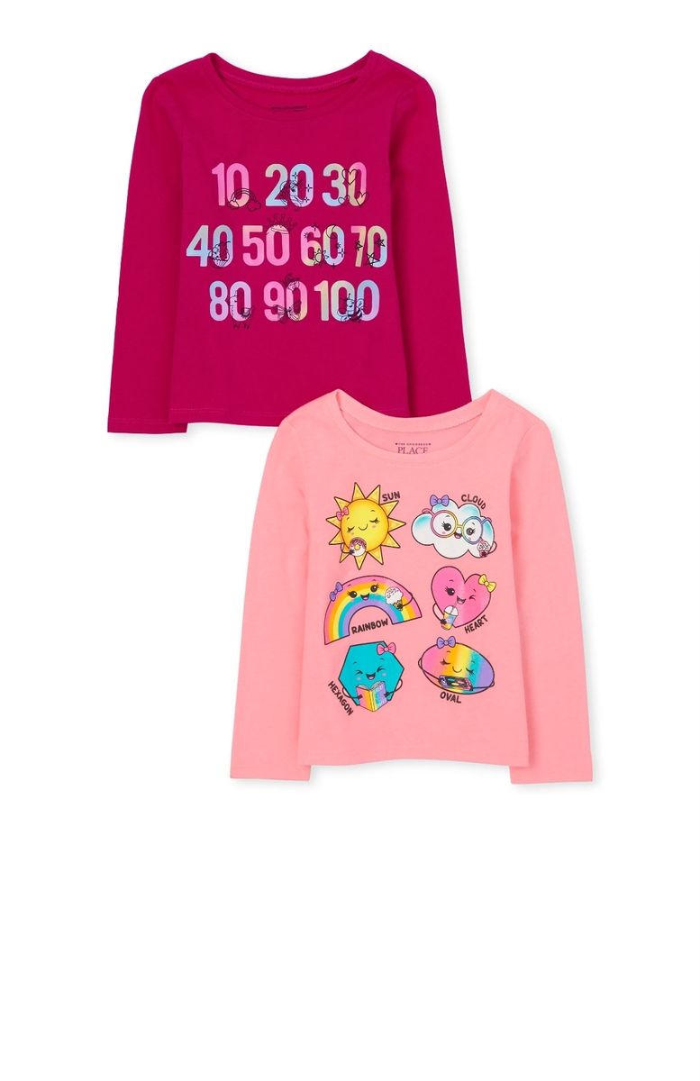 Girls Numbers And Shapes Learning Top - Pink 2 In 1 Set