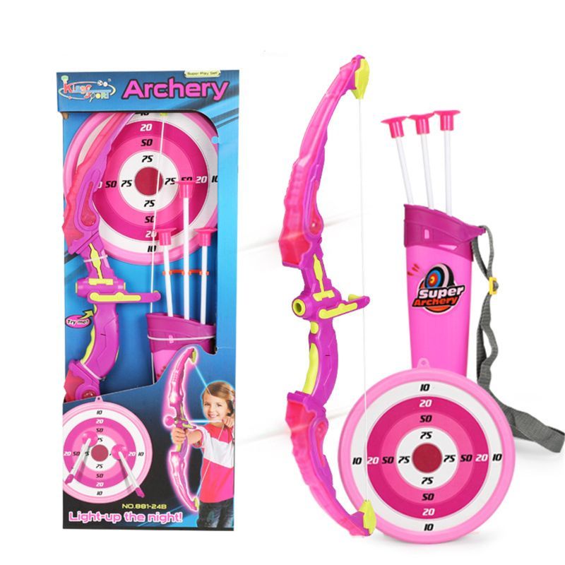 Light Up Archery Bow And Arrow Toy Set For Boys Girls With 3 Suction Cup Arrows, Target, And Quiver