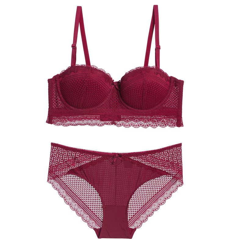 Bra Set Gather 1/2 Half Cup Underwear Soft Steel Ring