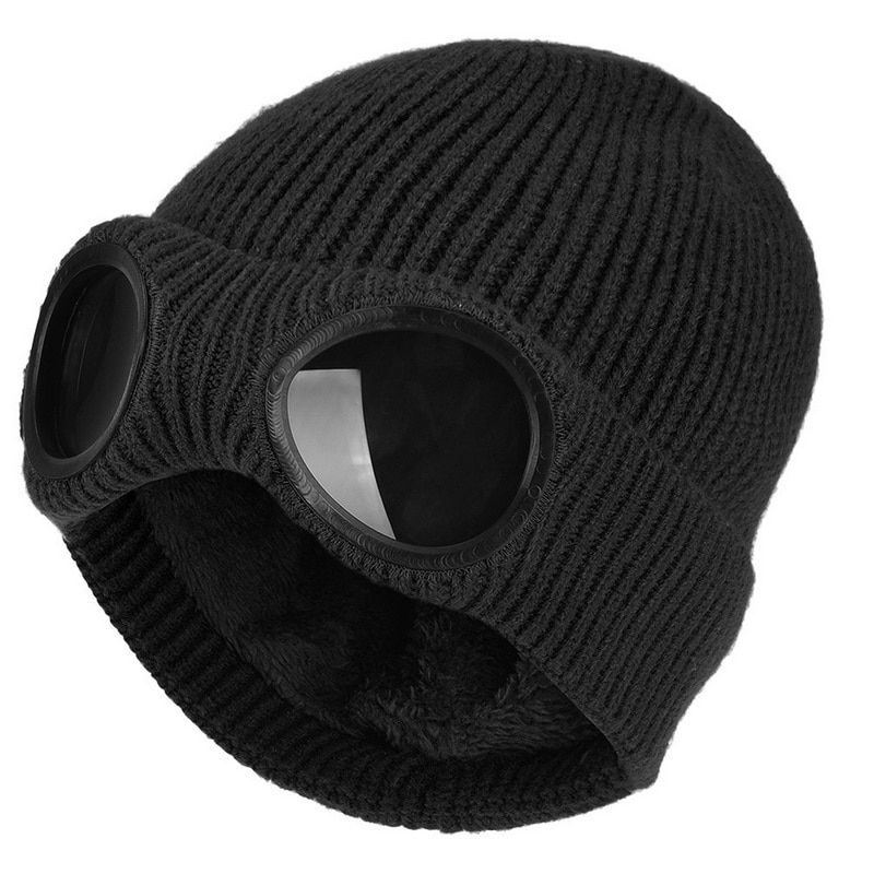 Autumn Fashion Hat With Glasses Women Winter Solid Casual Beanie Knit Korean Knitted Orange Black  Head Warmer Cap