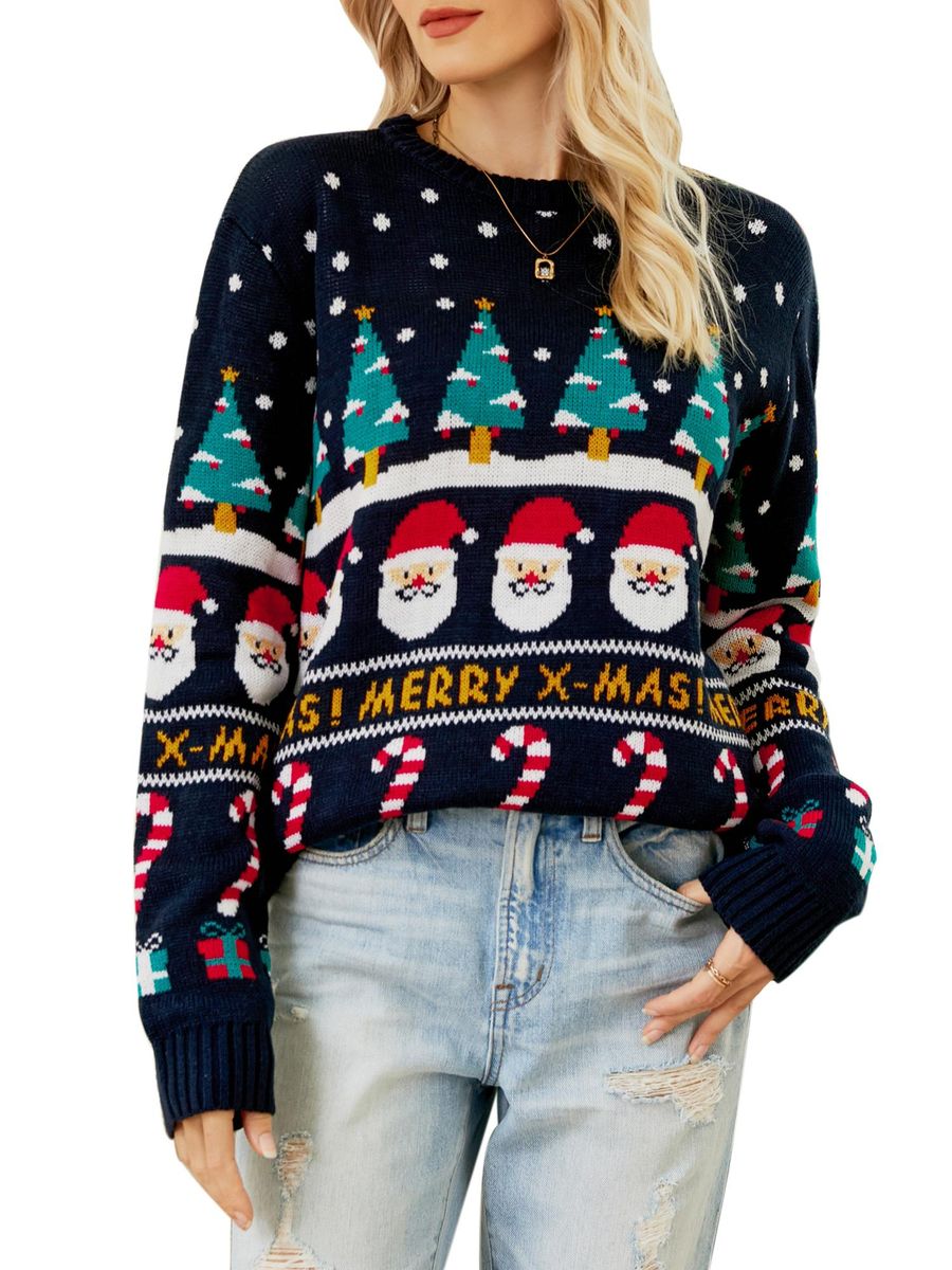 Women Christmas Sweater X-MAS Tree Long Sleeve O Neck Casual Pullovers