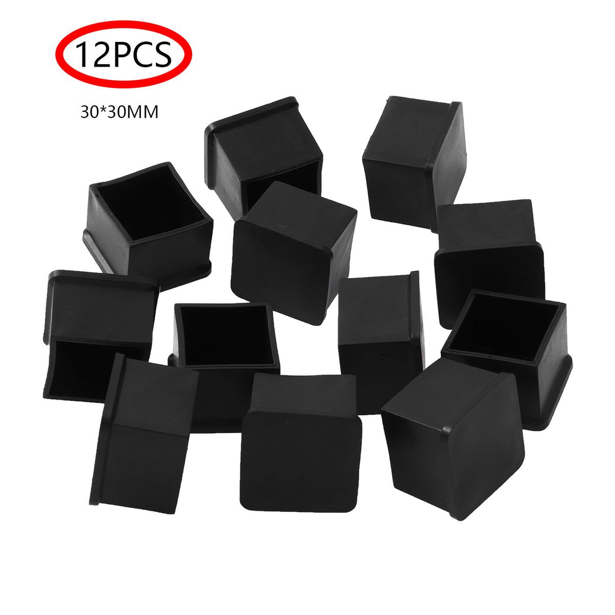 12 PVC Rubber Feet Covers Square Shape Furniture Legs Protect Caps   Table Stool Chair Sofa Ends Tips Floor Guards Anti Slip Cup-Black C