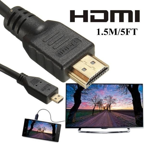1.5M/6ft Micro HDMI Male To HDMI Male Adapter Converter Cable For PC Monitor/TV/Phones (Size: 1.5 M, Color: Black)