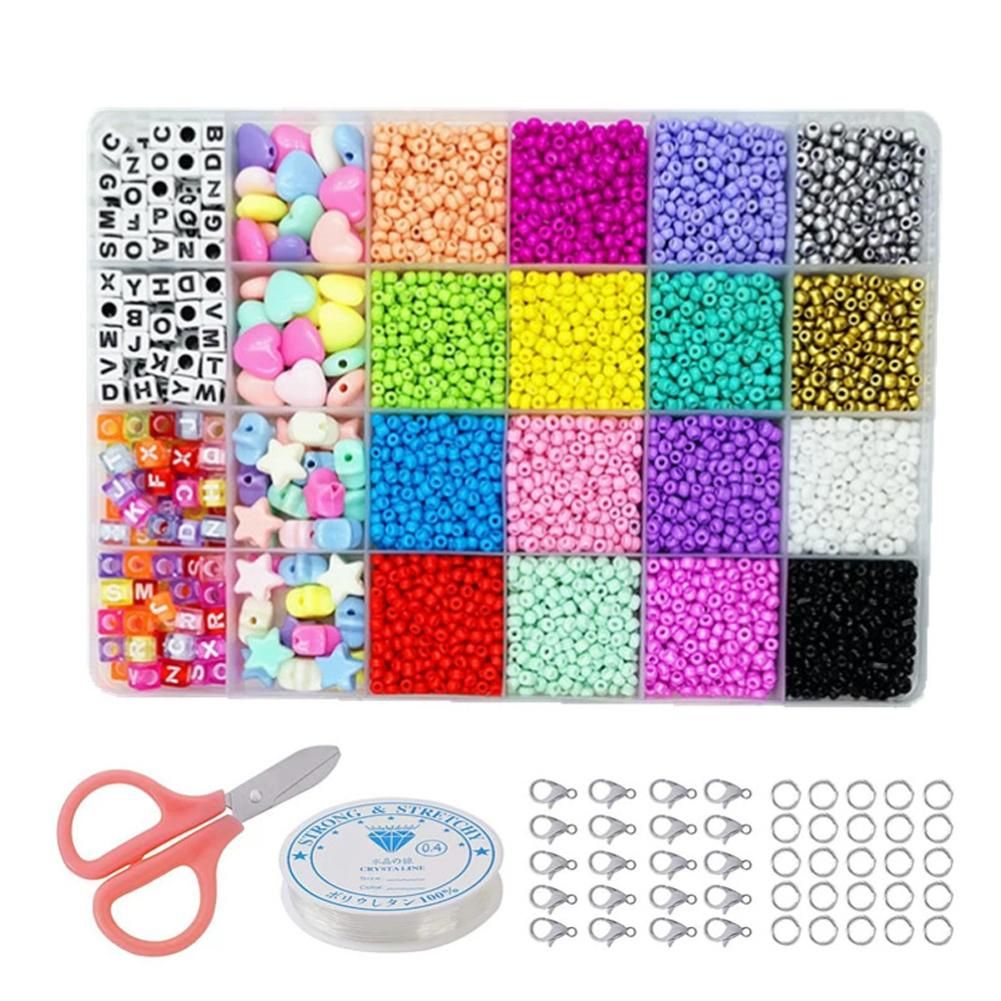 24 Slot Multicolor Baking Paint Beads Set Glass Beads Box Alphabet Pattern Beads for DIY Bracelets and Necklace