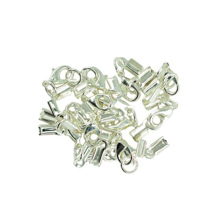 12x Lobster Clasp Fold Cord End  Caps Bail Tip Silver White