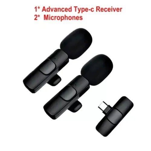 One For Two Type C Wireless Lavalier Microphone Audio Video Recording Mic For Type C Phone Live Game Mobile Phone Camera