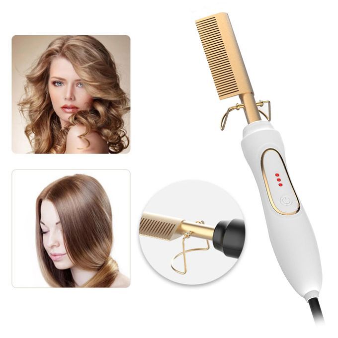 Electric Hot  Comb Hair Curling  Straightener White