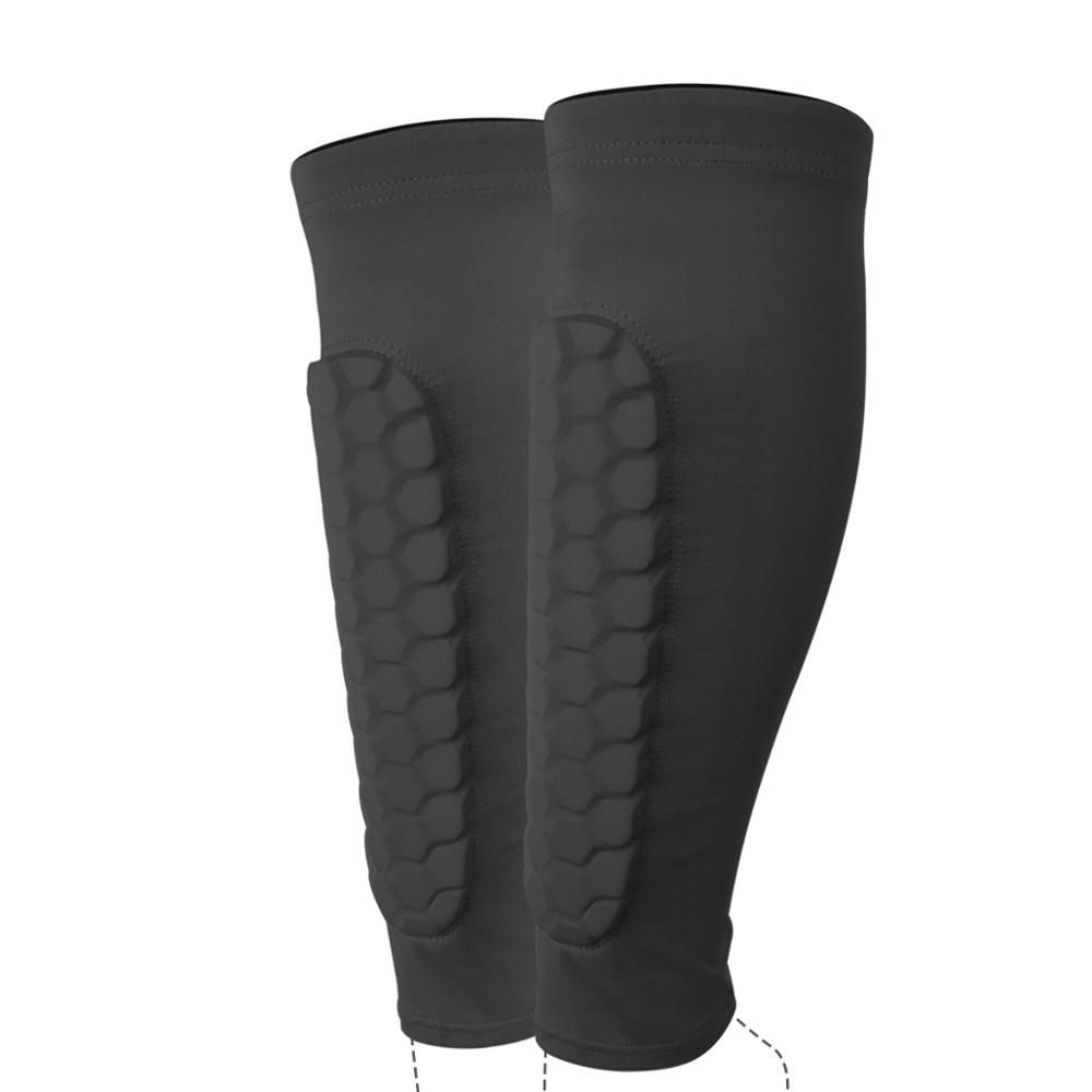 1 Pair Football Shin Guards Protector Soccer Leg Calf Sleeves Honeycomb Compression Anti-crash Running Leg Warmers Cusom Logo-Black
