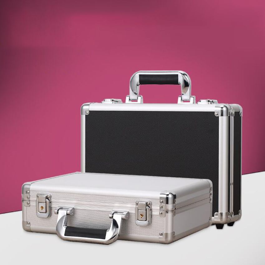 Aluminum Hard Case Briefcase Silver Black Toolbox Carrying