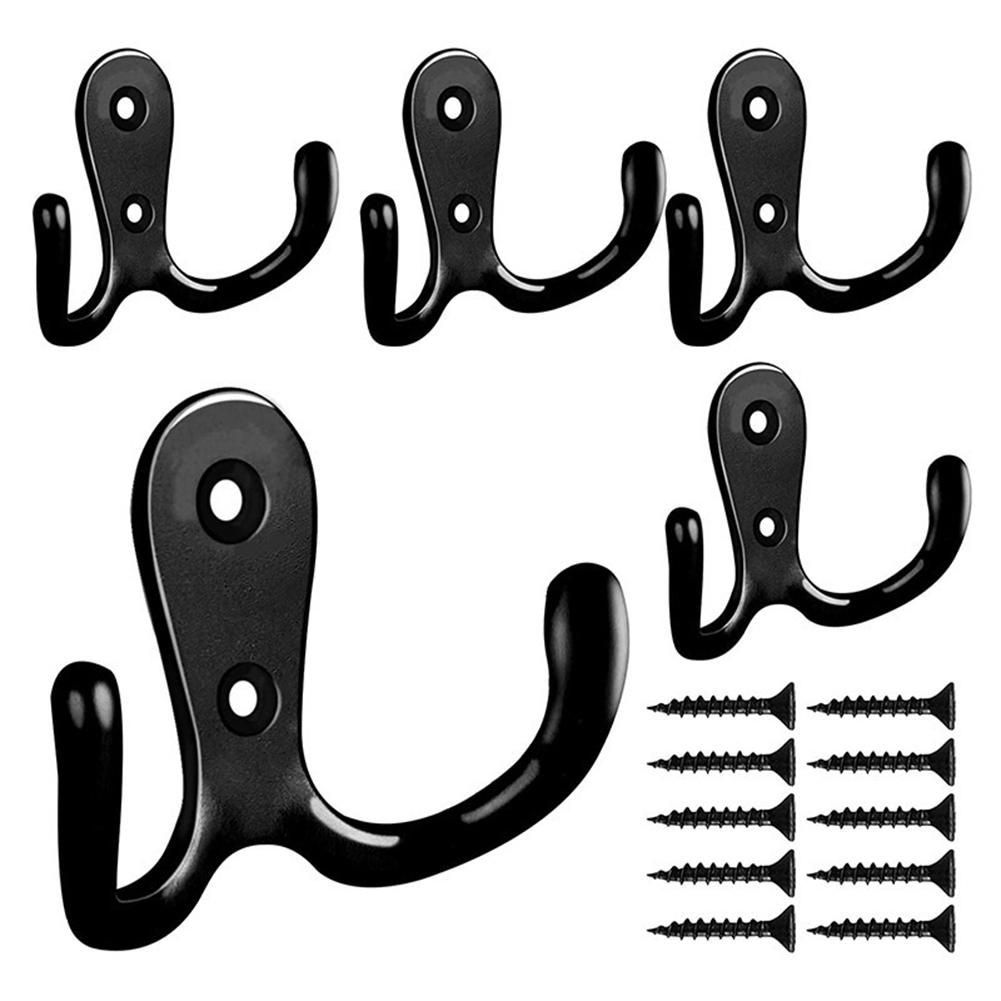Double Prong Robe Hook with Screws, Dual Coat Hooks Wall Mou