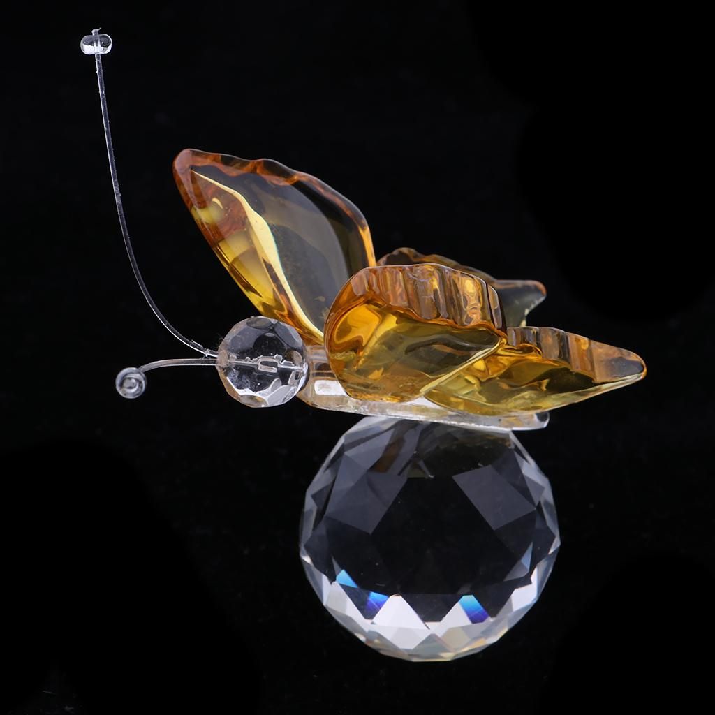 Crystal Flying Butterfly With Ball Base Figurine Cut Glass Yellow