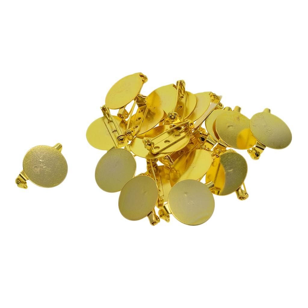 24pcs Gold Brooch Base Badge Settings Blanks Tray Safety Pins Findings