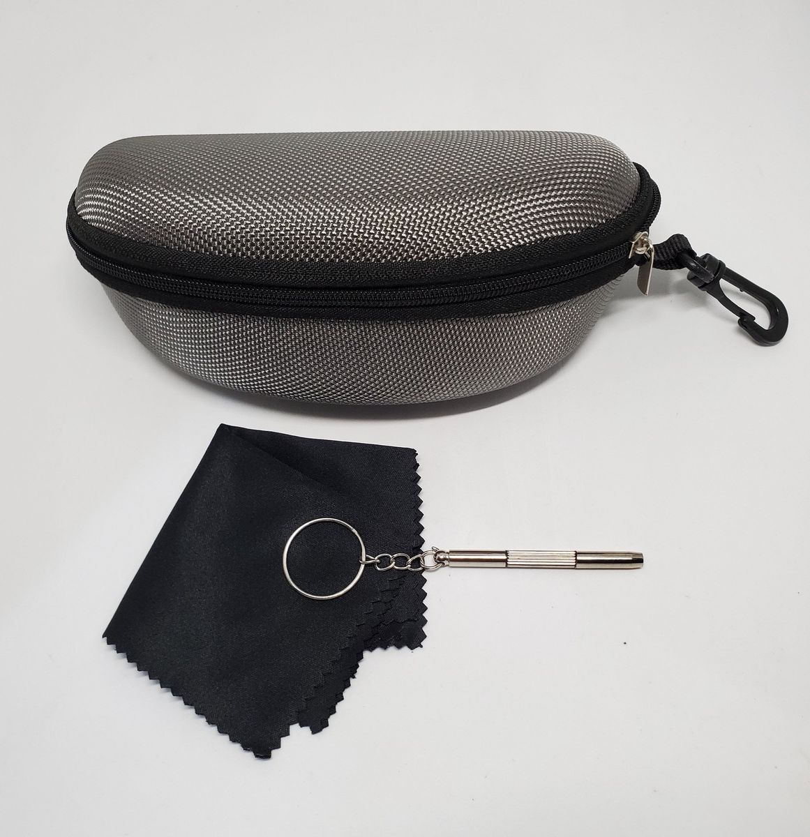 Zipper Sunglasses Eyeglasses Hard Case + Free Cloth + Repair Screw Driver