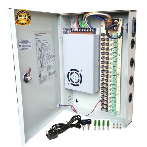 18 Channel CCTV Power Supply DC 12V. With Splitter Fuse Box, Power Cord And Fittings For Security Camera, LED Strip LED Display & Centralized Power Supply