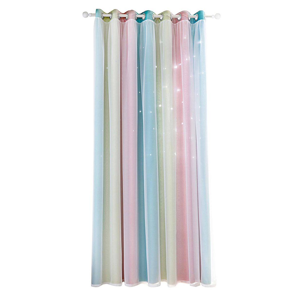 1pc Curtain Simple Gradient Hollow-out Star Pattern Double Layer Blackout Bedroom Living Room Insulation Curtain