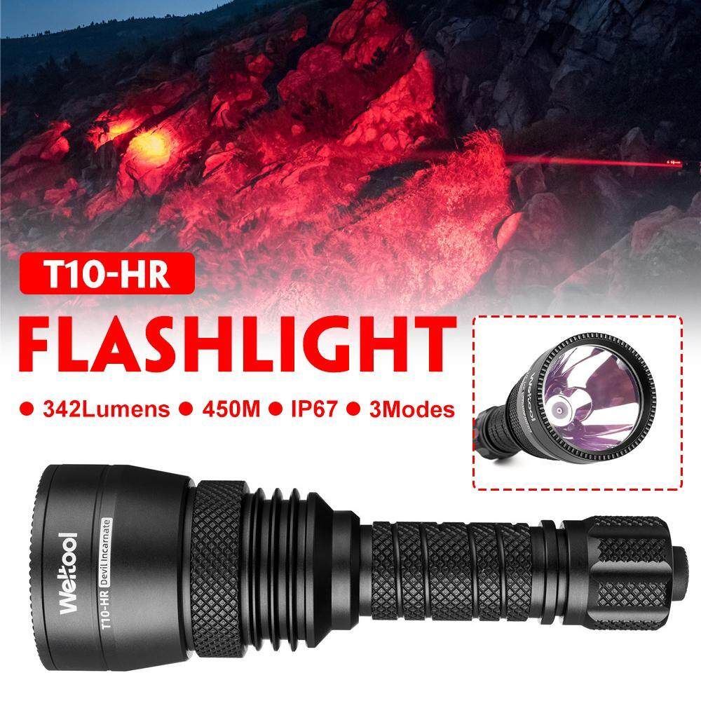 Weltool T10-HR Red X-LED 342Lumens 450M 3Modes USB Rechargeable IP67 Flashlight