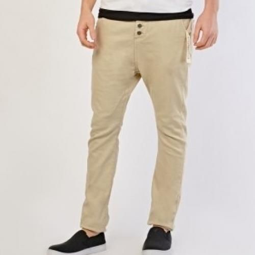 Men's Drop Crotch Stretchy Chinos Pant- Beige