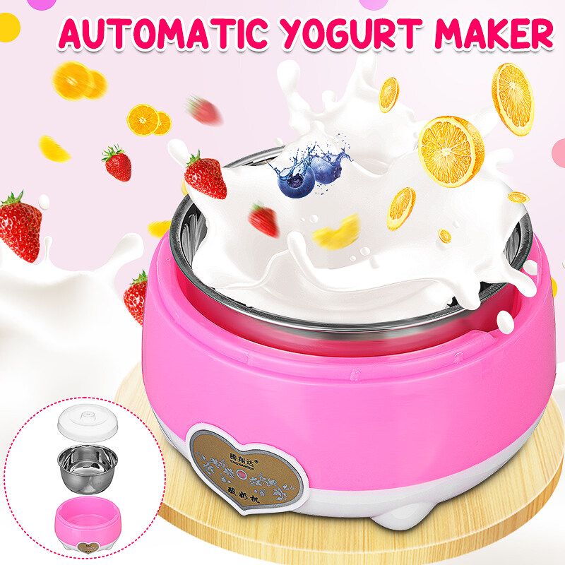 220V 1.0L Yogurt Machine Maker Household Fully Automatic Stainless Steel Small Yogurt Machine Kitchen Tools Stainless Steel Inner /Plastic Inner Pink (Stainless Steel)