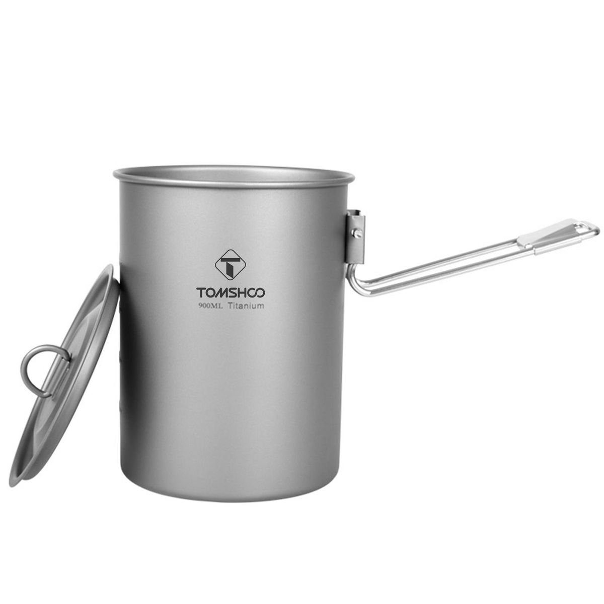 TOMSHOO Camping Pot Lightweight 900ml Titanium Pot Water Cup with Lid and Foldable Handle for Outdoor Camping Hiking Picnic Backpacking