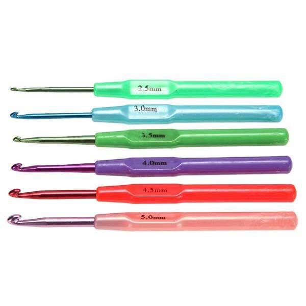 6 Sizes Aluminum Plastic Handle Crochet Hooks Knitting Yarn Needles Set 2.5-5mm